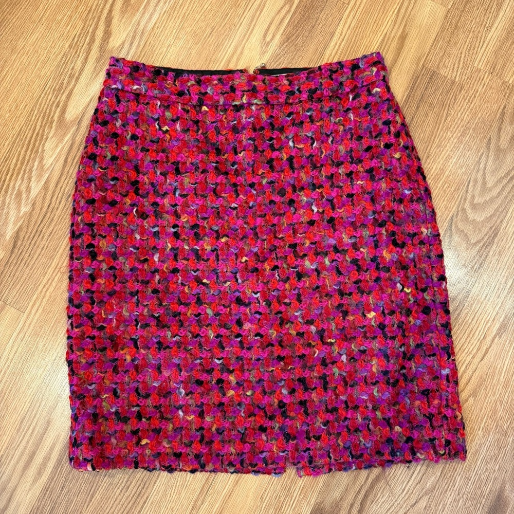 Kate Spade‎ Wool Blend Tweed Red, Fuchsia and Black Pencil Skirt sz 8